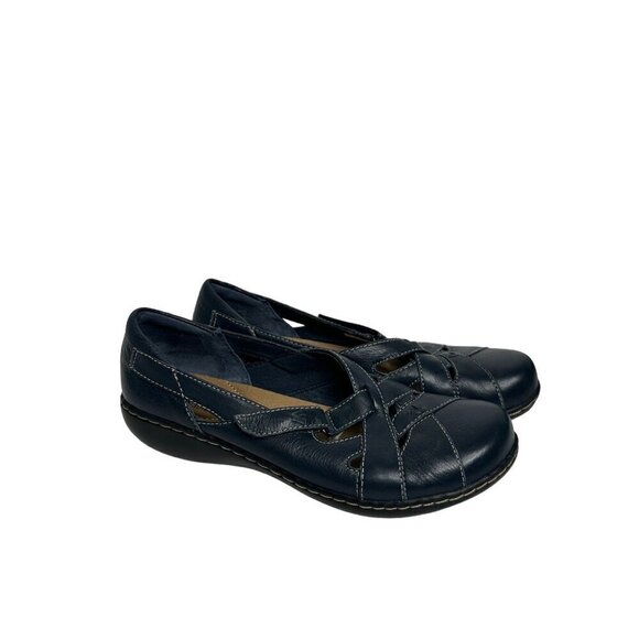 Clarks Bendables Ashland Navy Blue Leather Slip-On Flats Comfort Shoes Size 8 - Picture 1 of 14